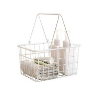 New design portable white metal wire storage basket used for bathroom supplies