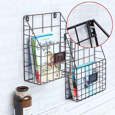 China wrought iron hanging basket storage rack for magazine book display