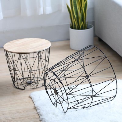 Metal wire basket coffee table display stand with storage for home decoration